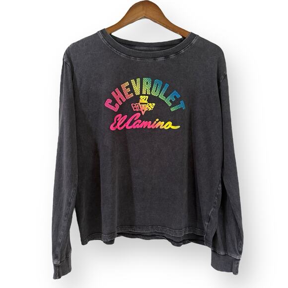 General Motors Tops - GM Chevrolet El Camino Long Sleeve Shirt Womens L Gray Rainbow Acid Wash Boxy